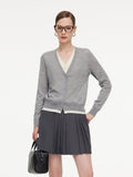 100% Wool V-Neck Women Mock-Layered Cardigan