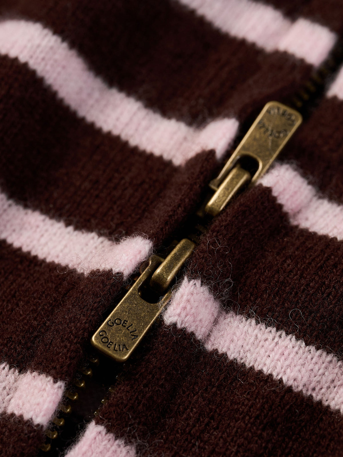 100% Wool Brown Stripe Women Hooded Zip-Up Cardigan