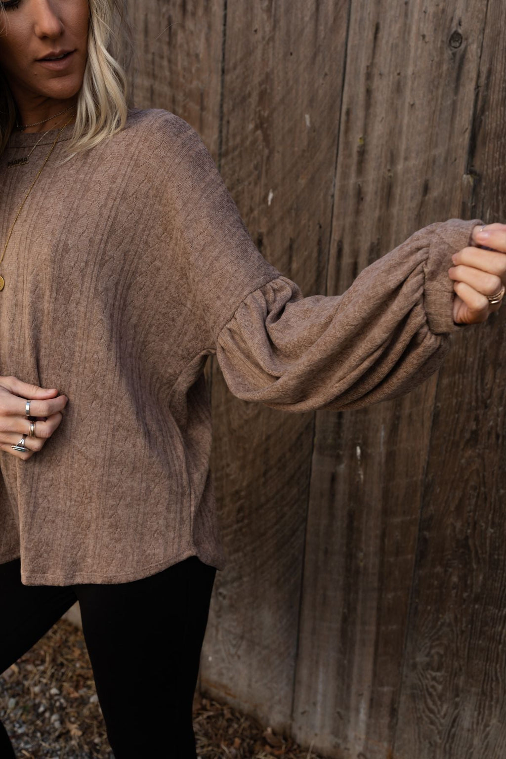 The Nest Sweet Heart Balloon Sleeve Knit Sweater - Mocha