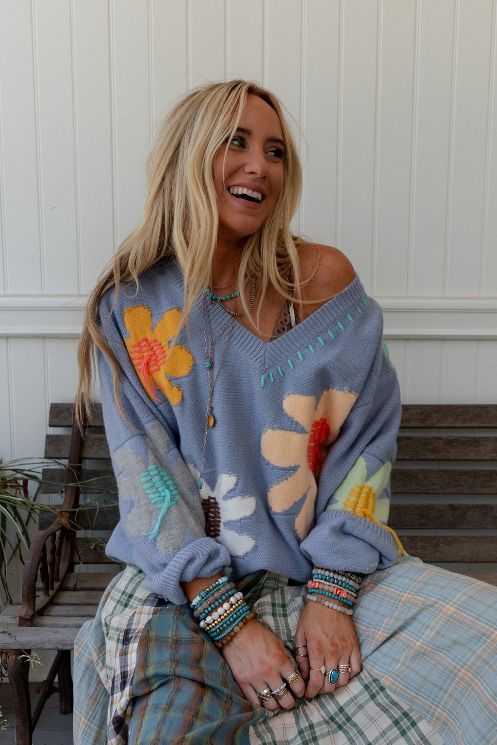 Good Mood Flower Print Sweater - Blue - Pre Order