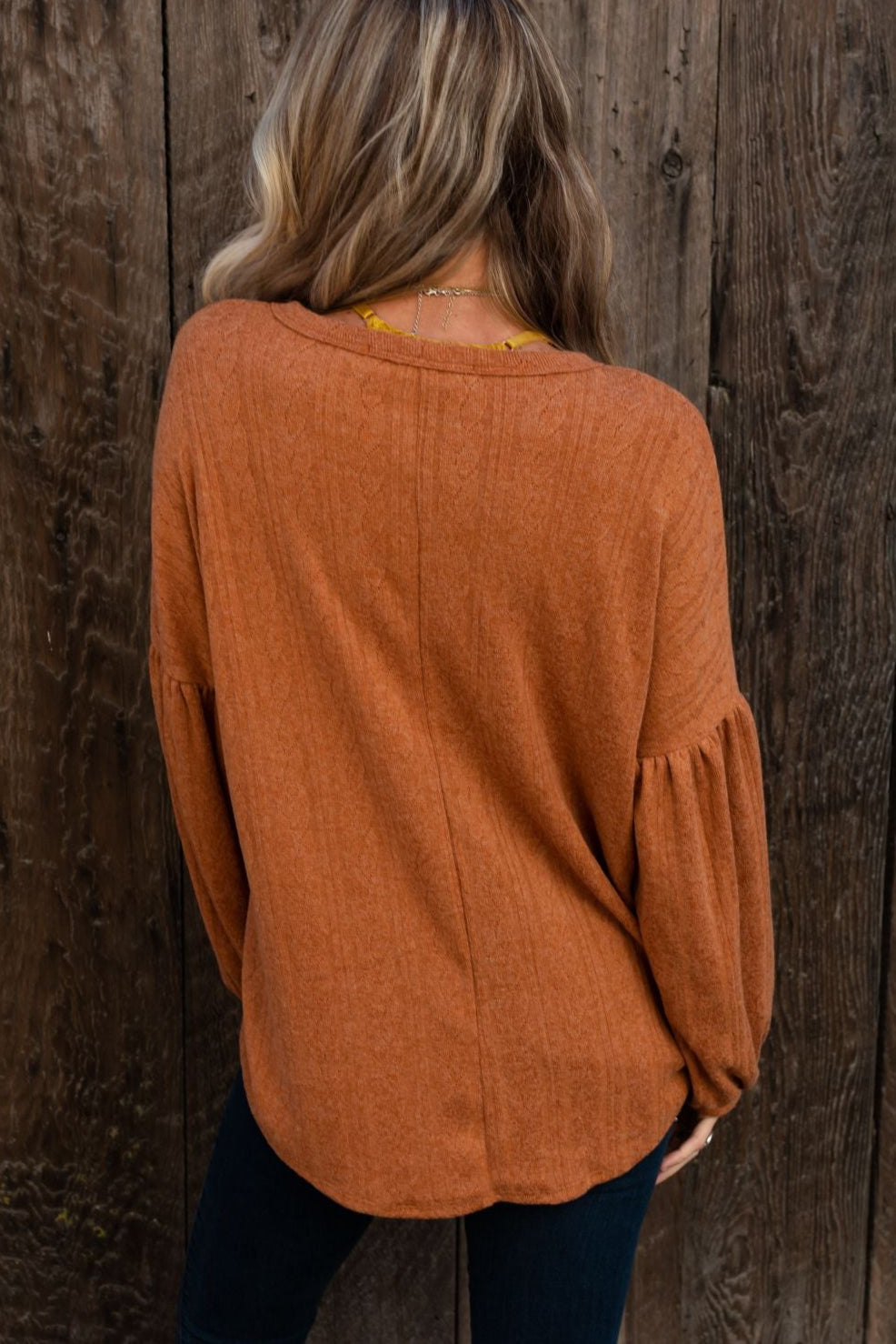 The Nest Sweet Heart Balloon Sleeve Knit Sweater - Burnt Orange