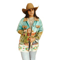 Lucky & Blessed Sunset Cactus Desert Aztec Scene Printed Long Sleeve Shacket
