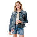 Grace in LA Women's Cactus Embroidered Denim Jacket - Medium Blue