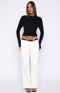 Another Time Cinched Waist Long Sleeve Top Black