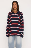Unbothered Club Long Sleeve Oversized Jersey Navy
