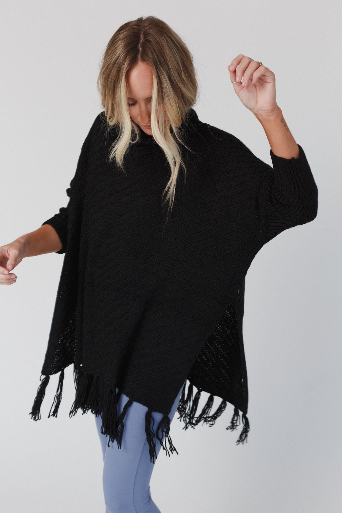 Paloma Poncho Sweater - Black - Pre Order