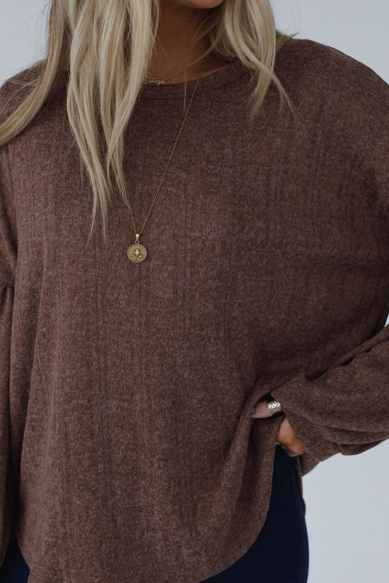 The Nest Sweet Heart Balloon Sleeve Knit Sweater - Mocha