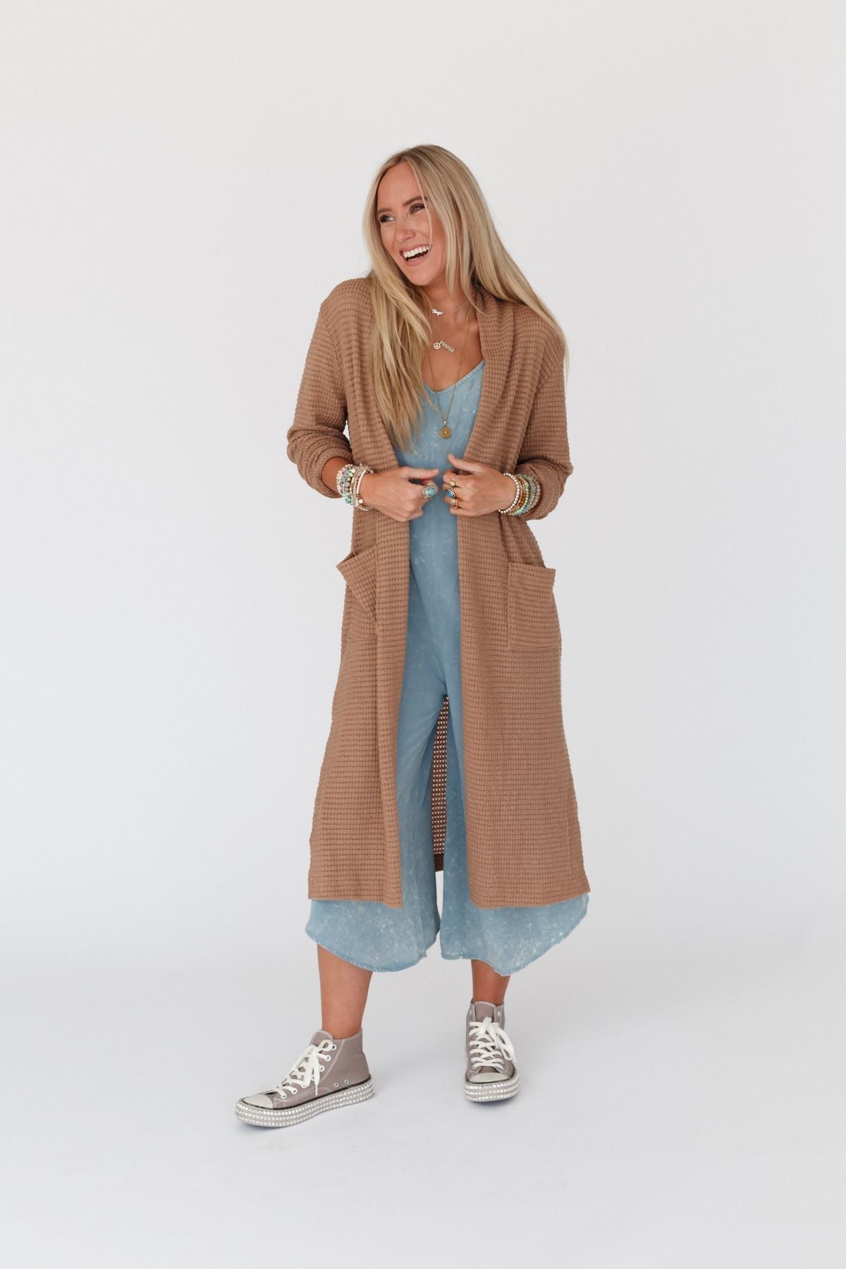 The Nest Jayde Waffle Knit Cardigan - Taupe - Pre Order