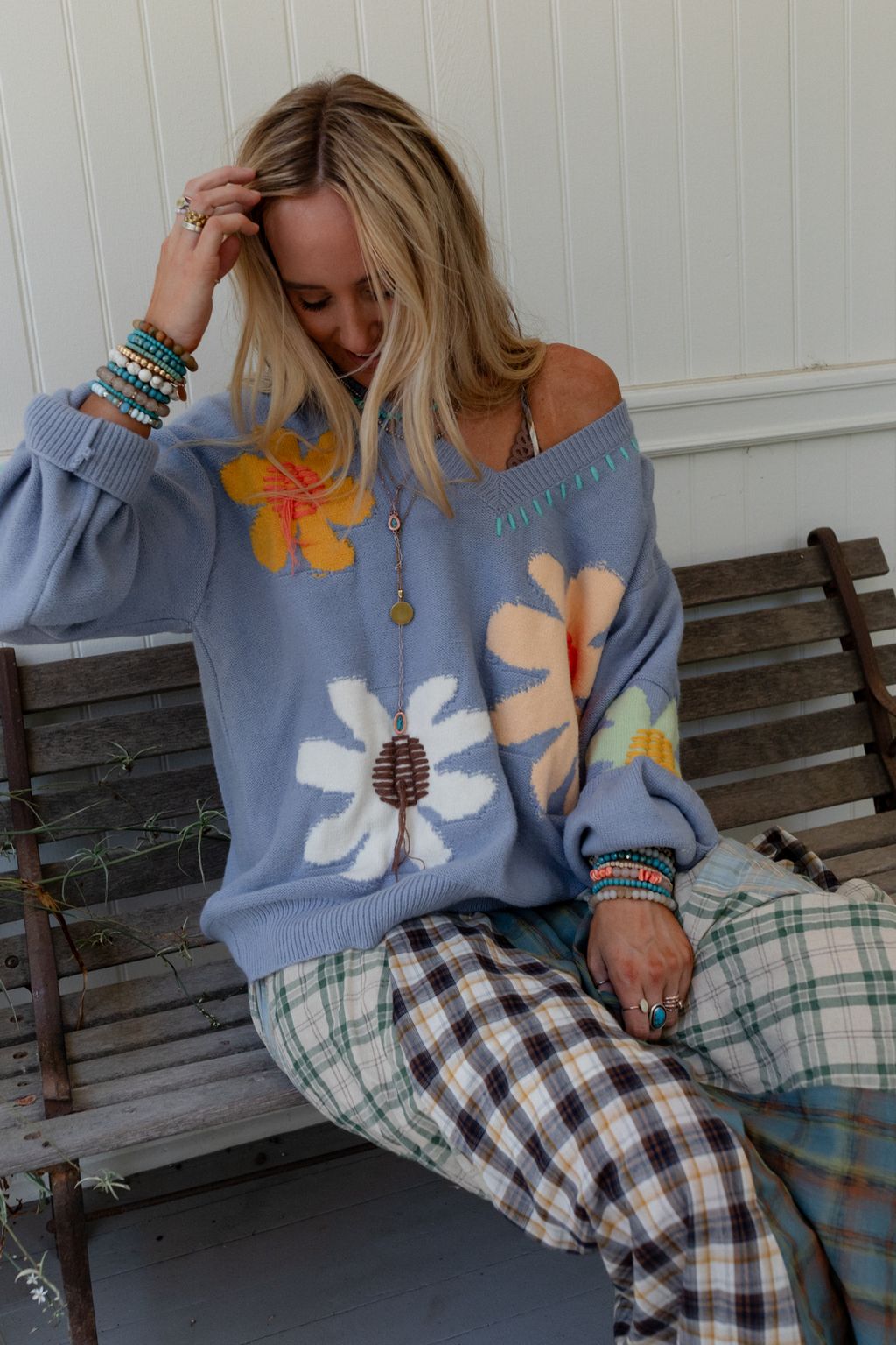 Good Mood Flower Print Sweater - Blue - Pre Order