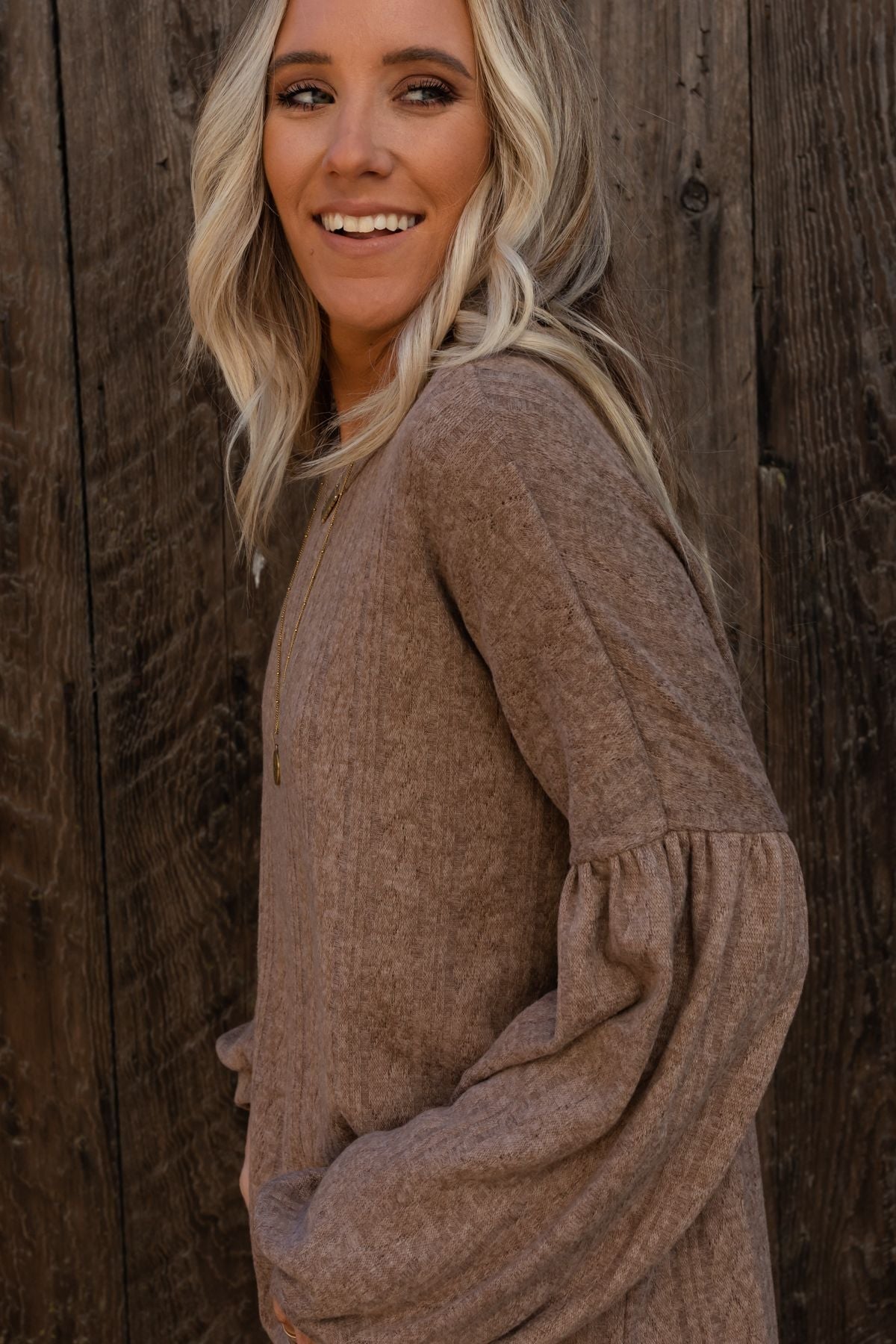 The Nest Sweet Heart Balloon Sleeve Knit Sweater - Mocha